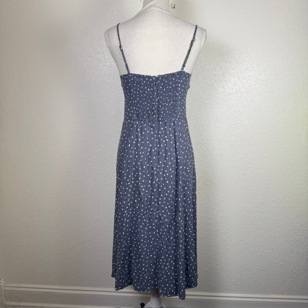Abercrombie & Fitch Polka Dot Midi Dress (Side Slit Tie Front) Blue Small - Picture 4 of 11